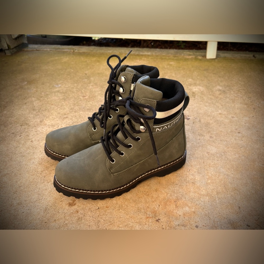 Nautica Galiah Olive Green Lace Up Combat Boots Size 7.5 Faux